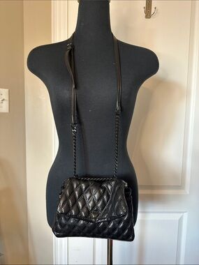Aldo Black Quilted Chain Shoulder min purse cross body bag chic faux leather